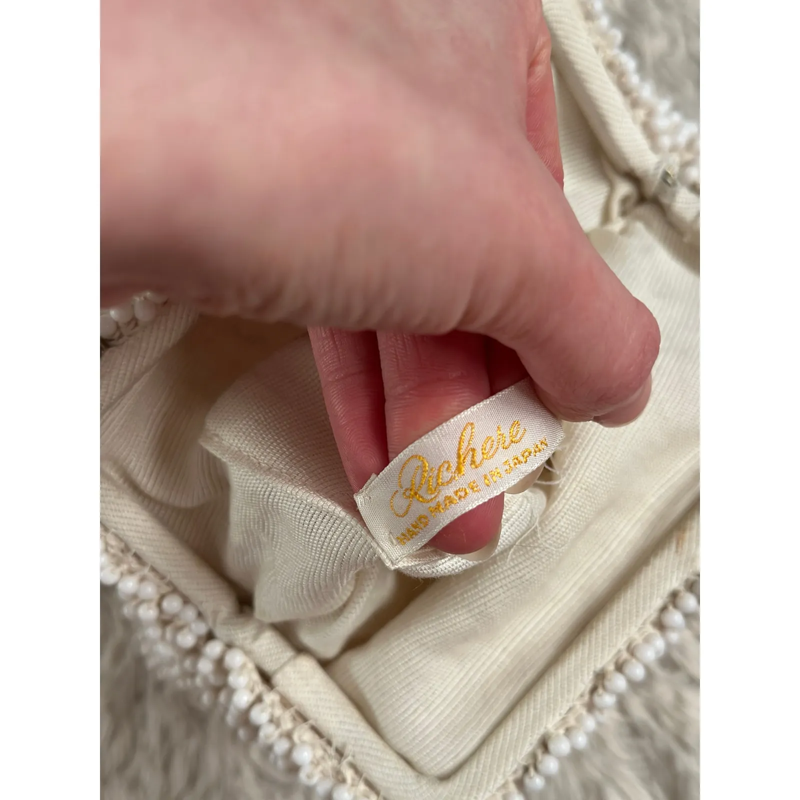 Vintage 50s Richere Made in Japan Beaded Crochet Handbag Purse Glam Coquette White - Image 5