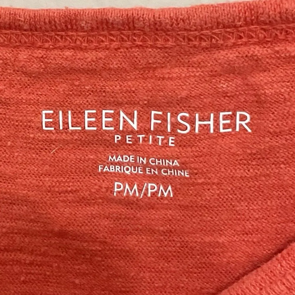 Eileen Fisher Sleeveless Hemp Dress Sz MP Petite Orange Geranium Bateau - Image 4