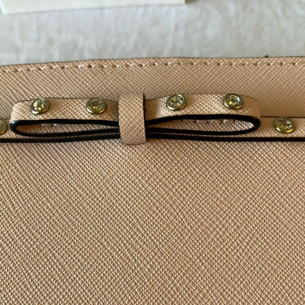 Kate Spade: Blush Pink Laurel Way Jeweled Bow Saffiano Leather Wallet- 12 slots - Image 14