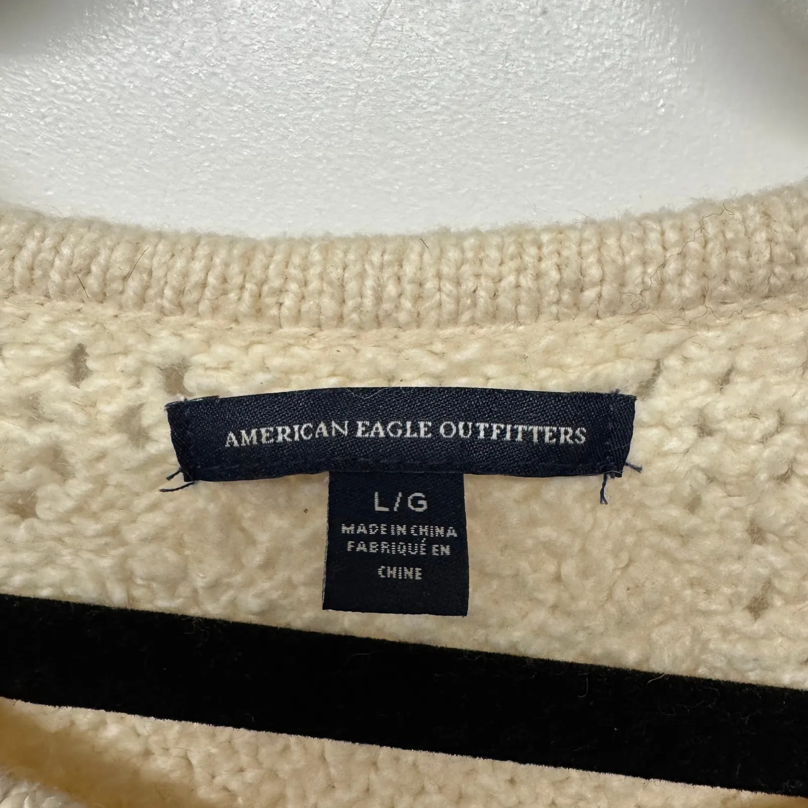 American Eagle Womens Cream Beige Crewneck Sweater Textured Knit Size Large - Image 5