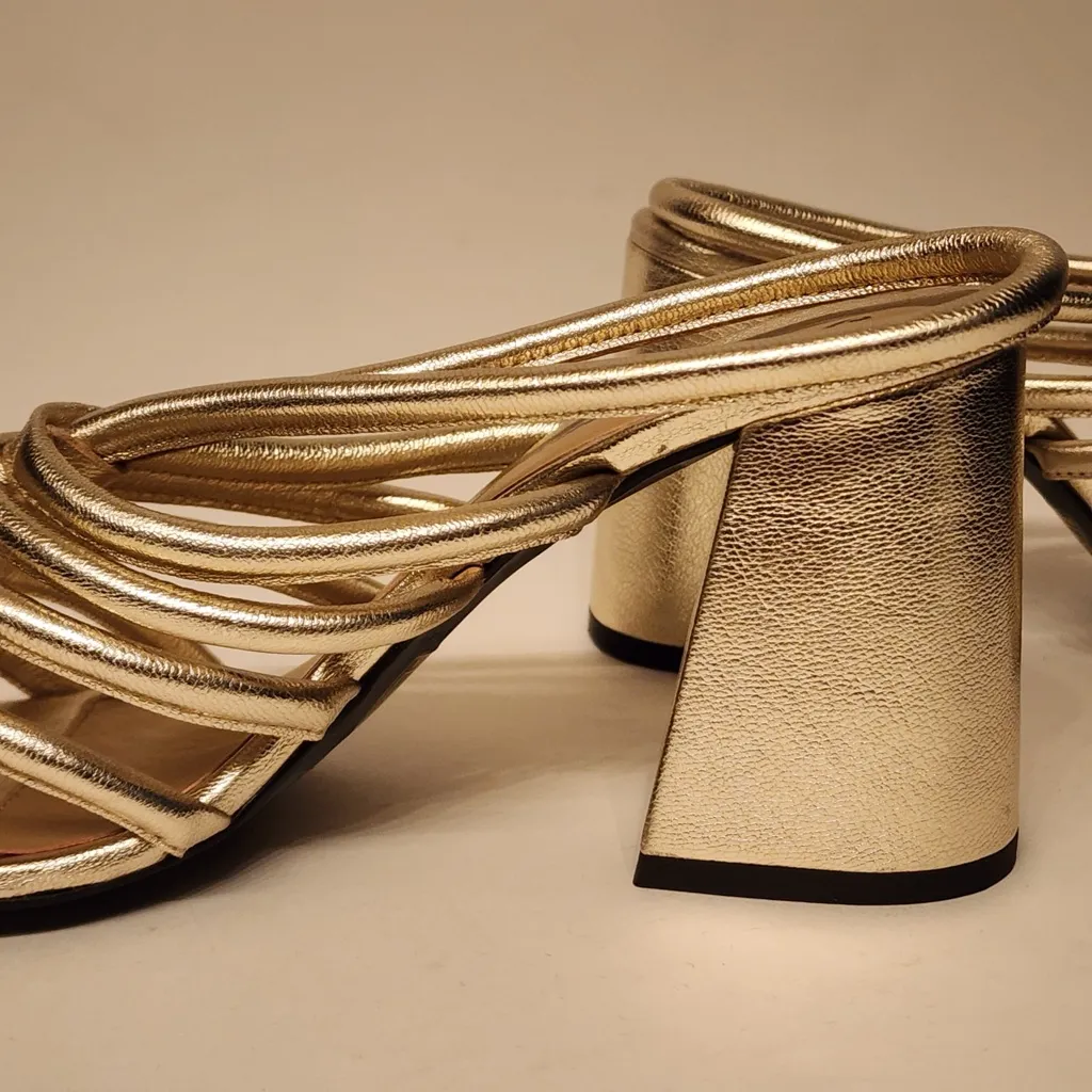 Free People Colette Cinched Women’s Gold Strappy Block Heel Sandals Size 6.5 /37 - Image 11