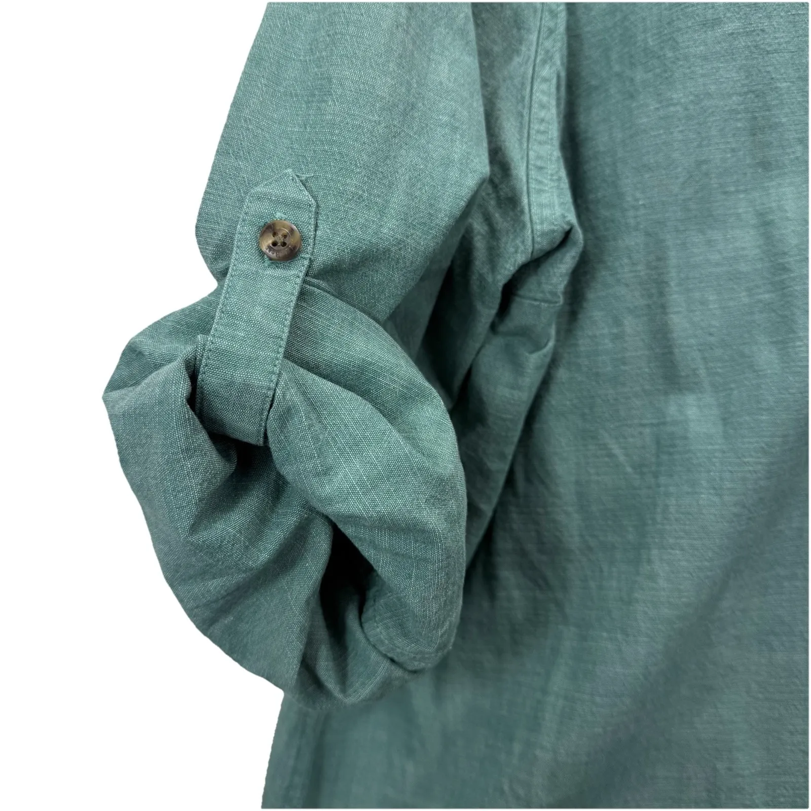 LL Bean Sage Green Stretch Cotton Roll Tab Sleeve Button Up Shirt Size 1X - Image 7