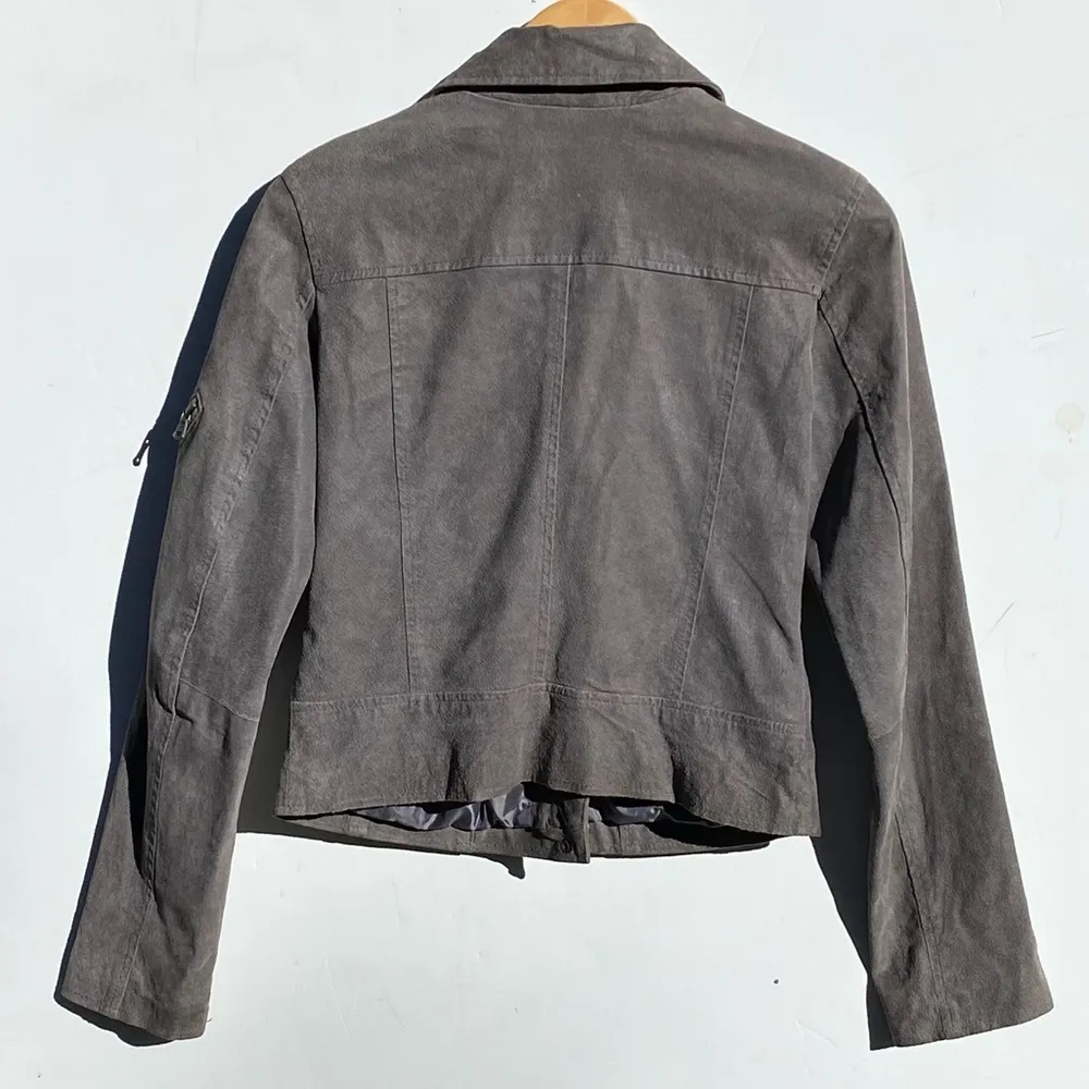 LEVI'S Women's Grey Suede Leather Motorcycle Jacket, size small - Image 6