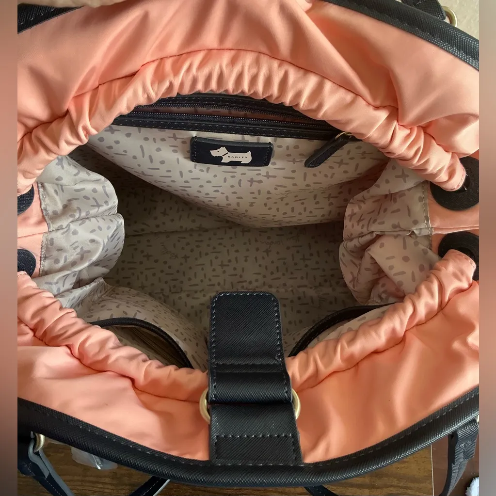 Radley London Dane Park Nylon Saffino Trim Open Top Tote Bag Peach Blue Travel - Image 8