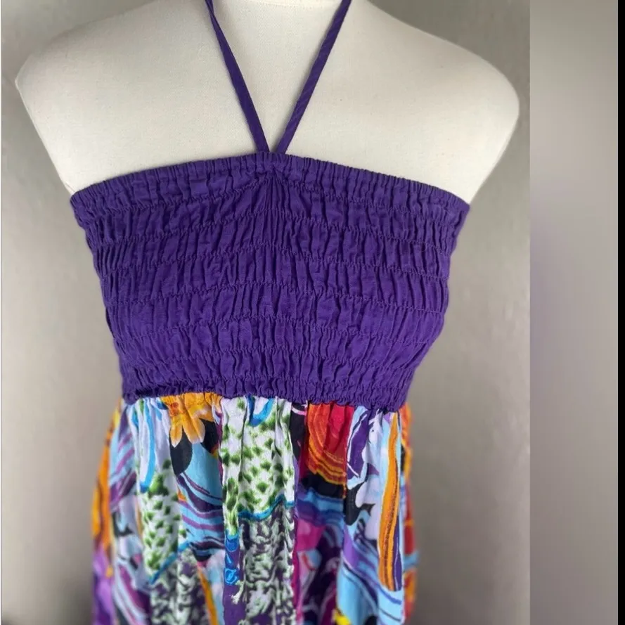Boho Multicolor Halter Dress Patchwork Print One Size Fits Most‎ Festival Beach Purple - Image 4