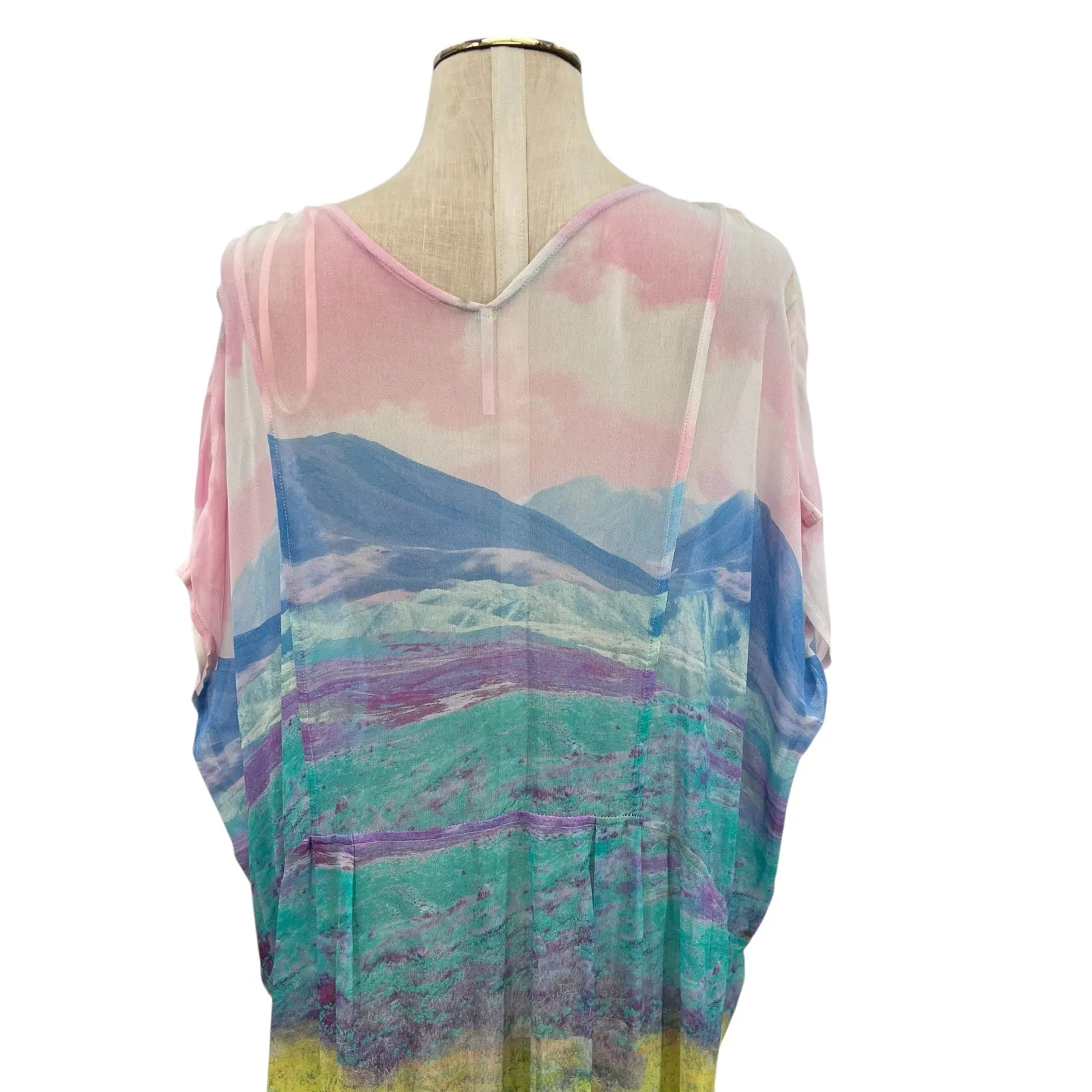 Free People Rainbow Kaftan Cover-Up Dress Colorful Sheer Size Large - Image 10