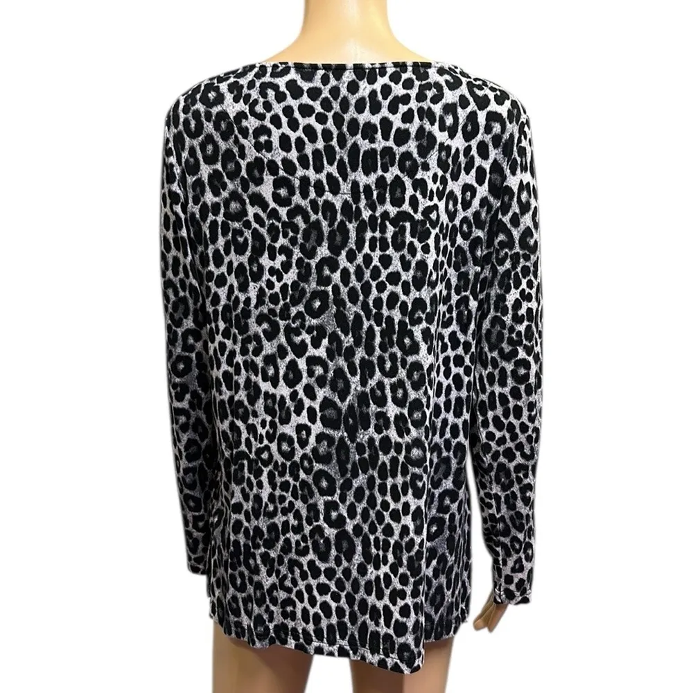 Mario Serrani Italy Gray Black Leopard Animal Print Long Sleeve Lightweight M - Image 7