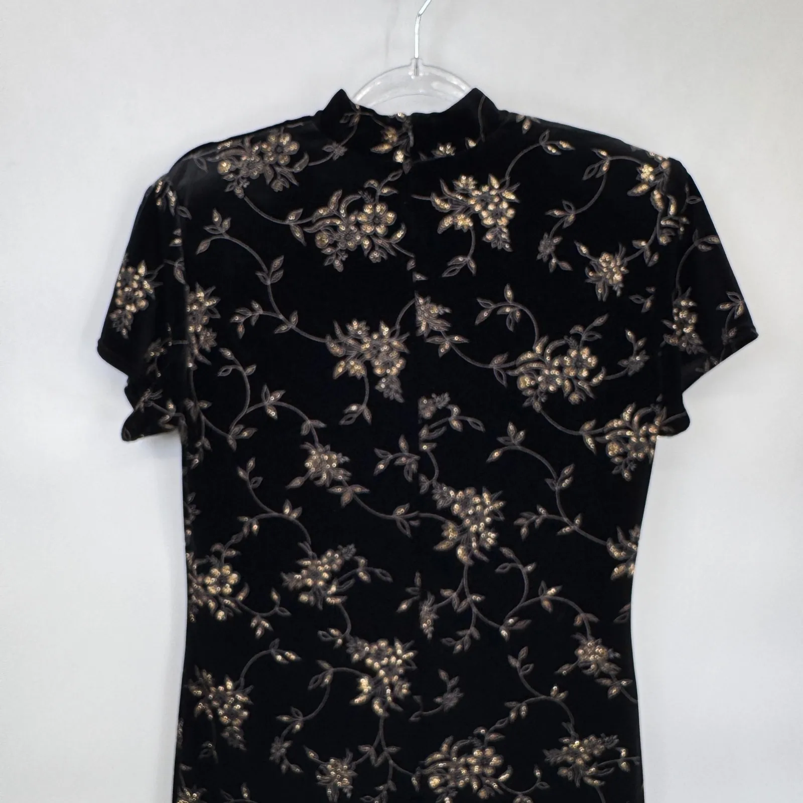 Vintage Y2K Whimsigoth Sheri Martin Velvet Fairy Witchy Dress Floral Embossed 12 Black - Image 7