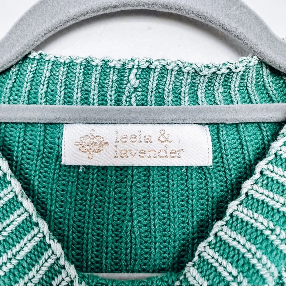 Leela and Lavender Green Ribbed Short Sleeve Cropped Pocket Sweater Size S/M - Image 3