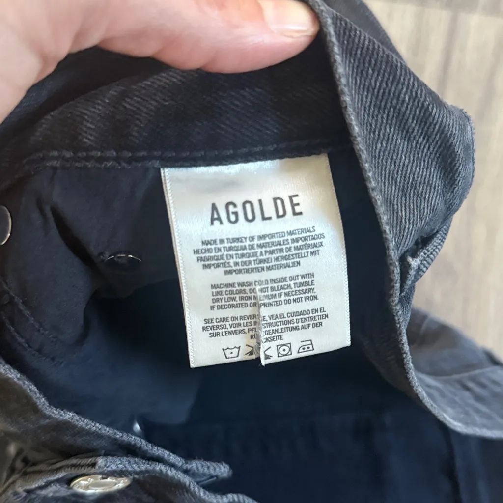 Agolde Black Mini Denim Skirt Button Fly Jean - Image 4