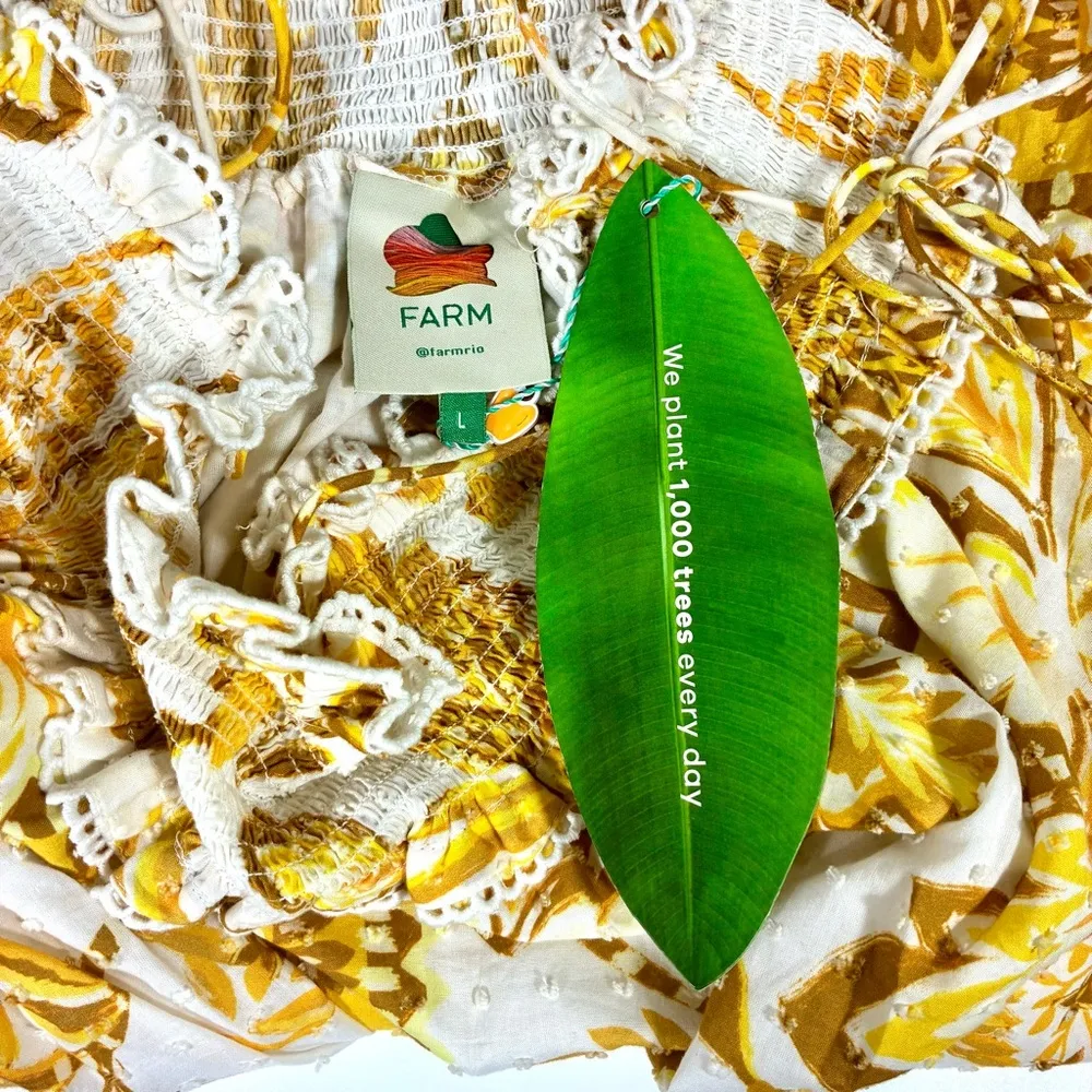 Farm Rio Aura Floral Ruffle Cotton Mini Dress Lightweight Summer Smocked Large - Image 9