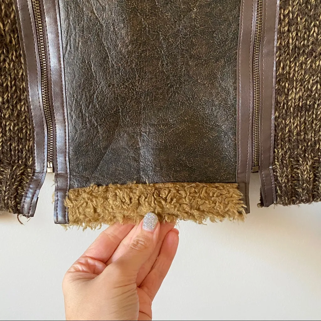 Alex E Double Zip Front Sherpa Lined Sweater Jacket Brown Size Small - Image 5