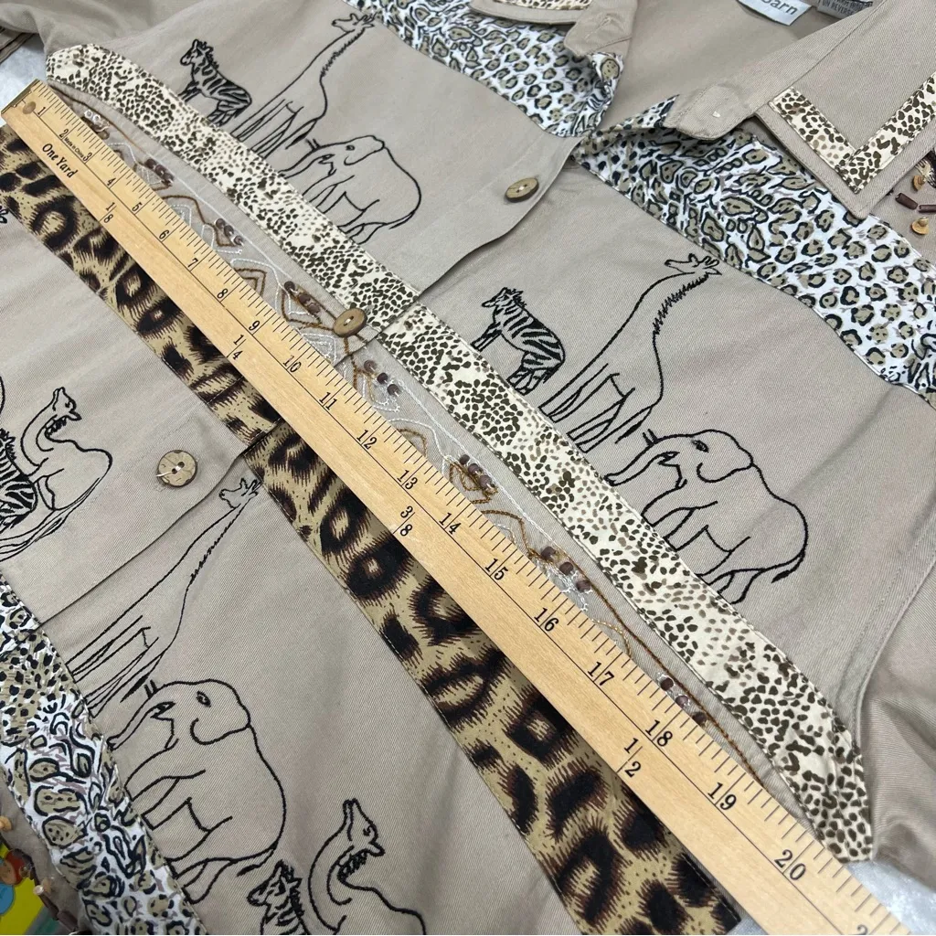 Dressbarn xl safari Animal Print ButtonUp embroidered beaded top jacket cardigan Tan - Image 5