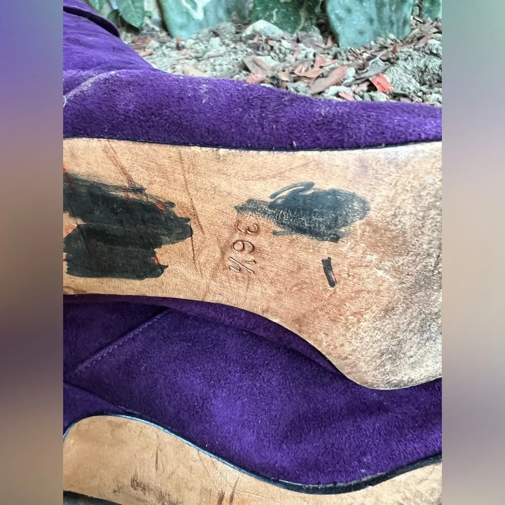 Vintage Escada Suede Boots purple ribbon detail 36.5 Size 6.5 - Image 6