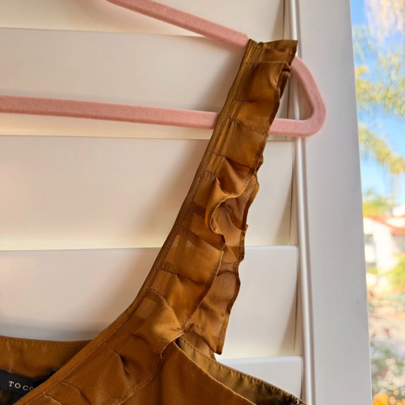 Tocca 100% Silk Ruffle Babydoll Knee Length Dress in Amber Yellow size 4 NWT - Image 5