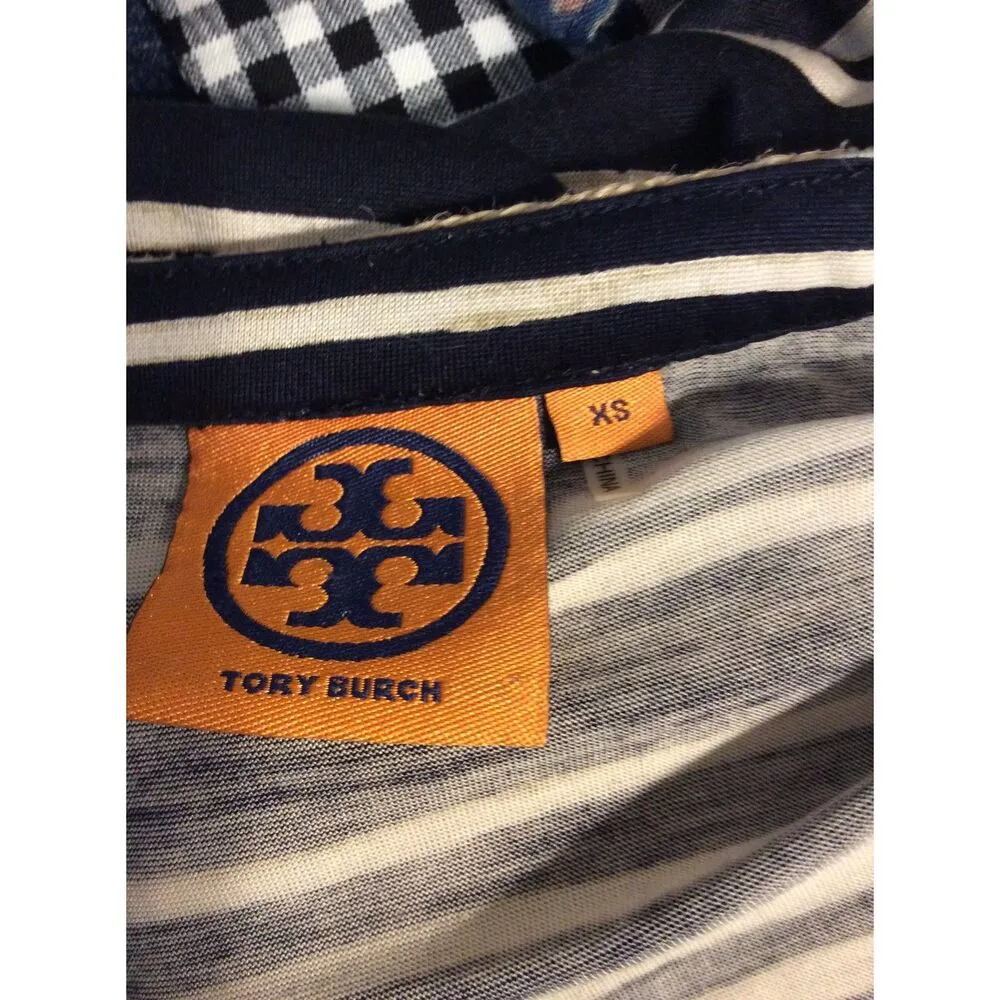 Tory Burch Silk XS Striped Top V Neck Rhinestone 3/4 Sleeve Soft - Image 5