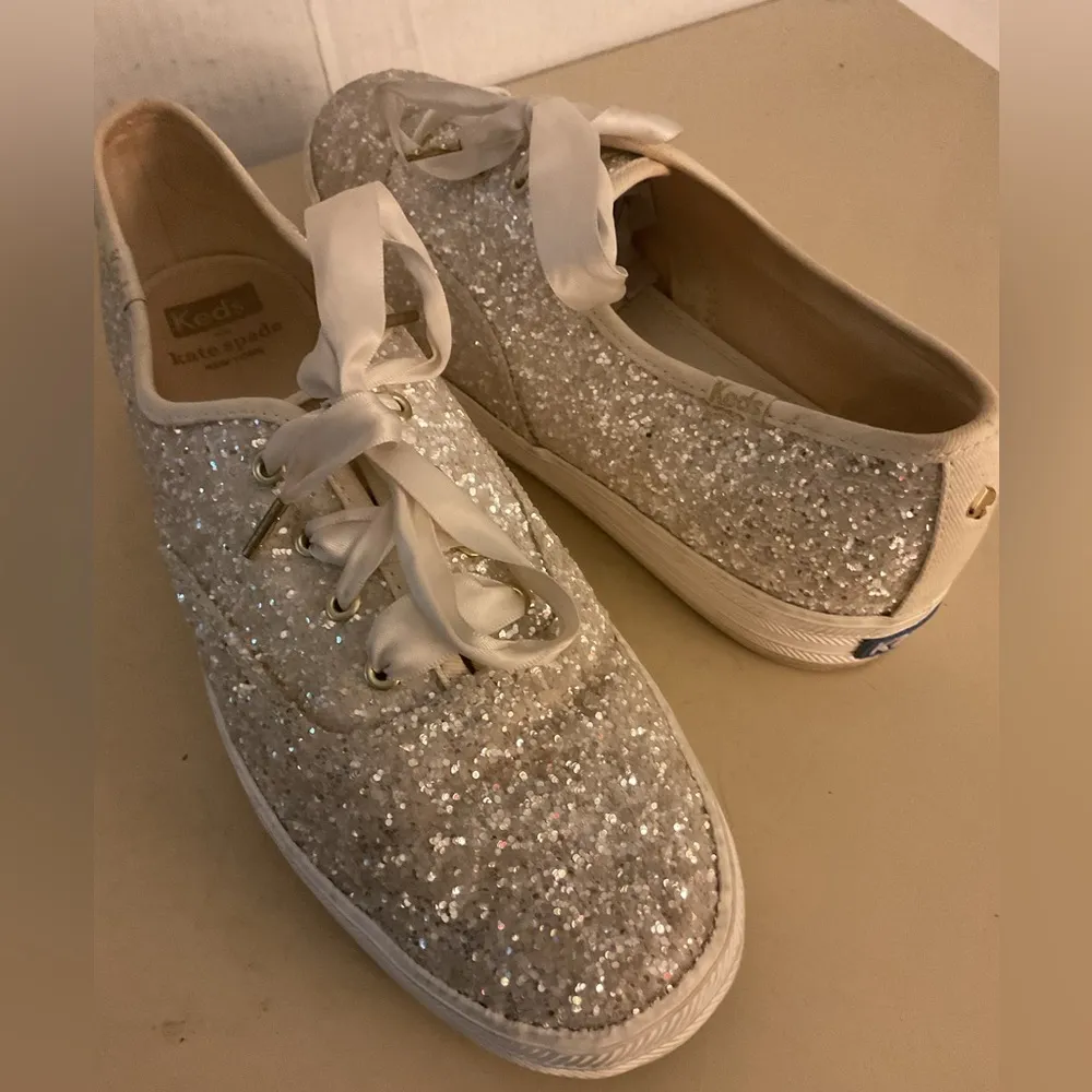 Keds Kate Spade ivory Women's Glitter platform Sneakers size 8 White - Image 8