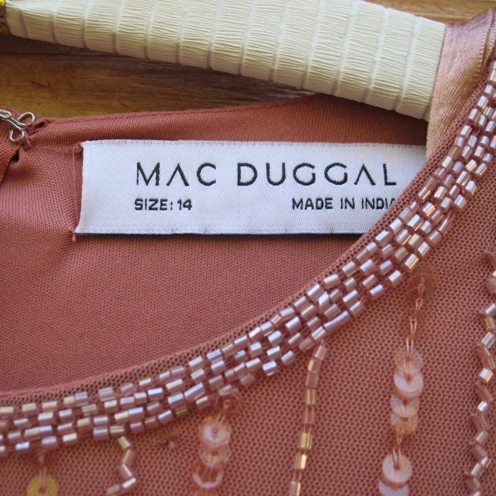 Mac Duggal 93626 Womens High Neck Illusion Embellished Gown Dress Rose 14 - Image 14