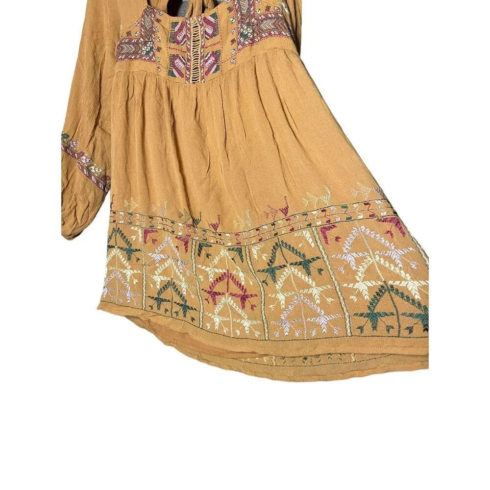 Free People Women’s Rhiannon Orange‎ Embroidered Dress Size XS - Image 4