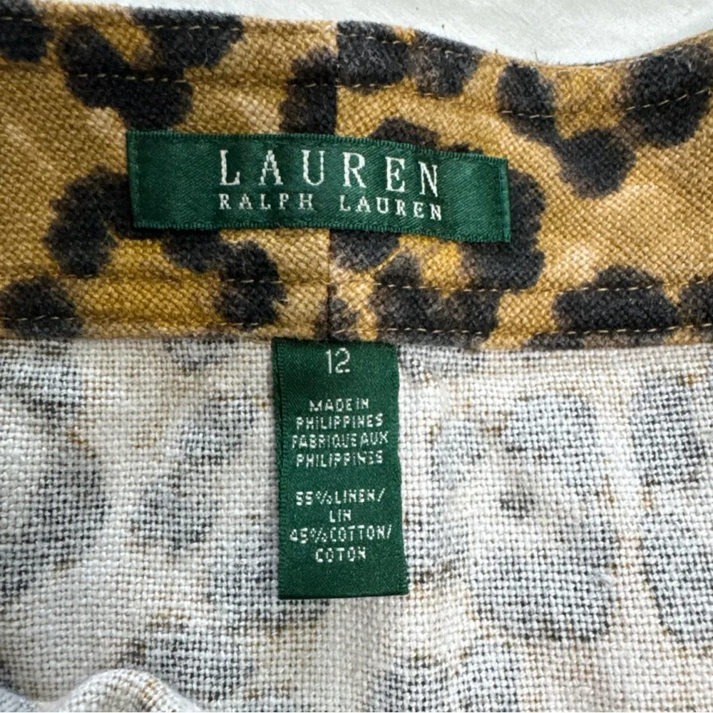 Ralph Lauren Leopard Print Brown Black Button Down Pencil Skirt linen blend - Image 4