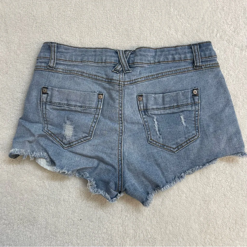 Harper Size 28 Blue Distressed Low Rise Denim Shorts Multi Color Embroidery Y2K - Image 5