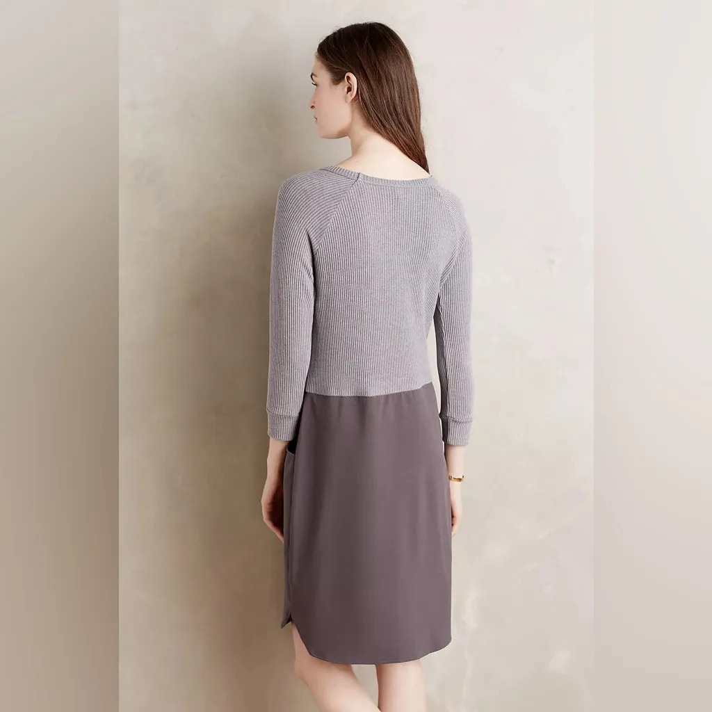 Anthropologie Amadi Grey Colorblock Shift Dress Stretchy Ribbed Knit Size XS - Image 3