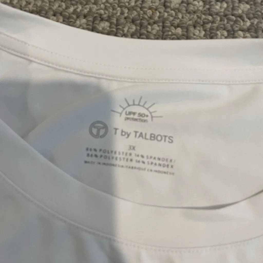 Talbots Shirt Womens 3X UPF 50 Protection White Long Sleeve Logo Black Spellout - Image 3