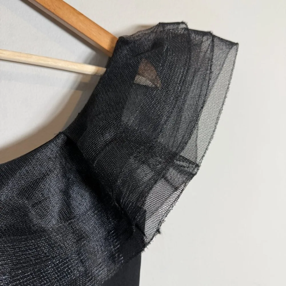 Aidan Mattox Asymmetric Ruffle Bodycon Cocktail Mini Dress Womens 6 Black Tulle - Image 7