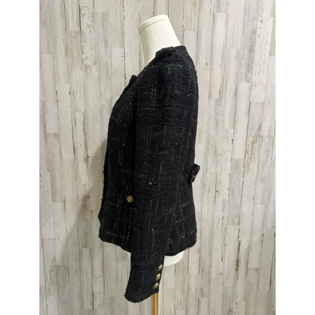 Milly of New York Women's Black Tweed Double-Breasted Jacket Size 2 - Image 5