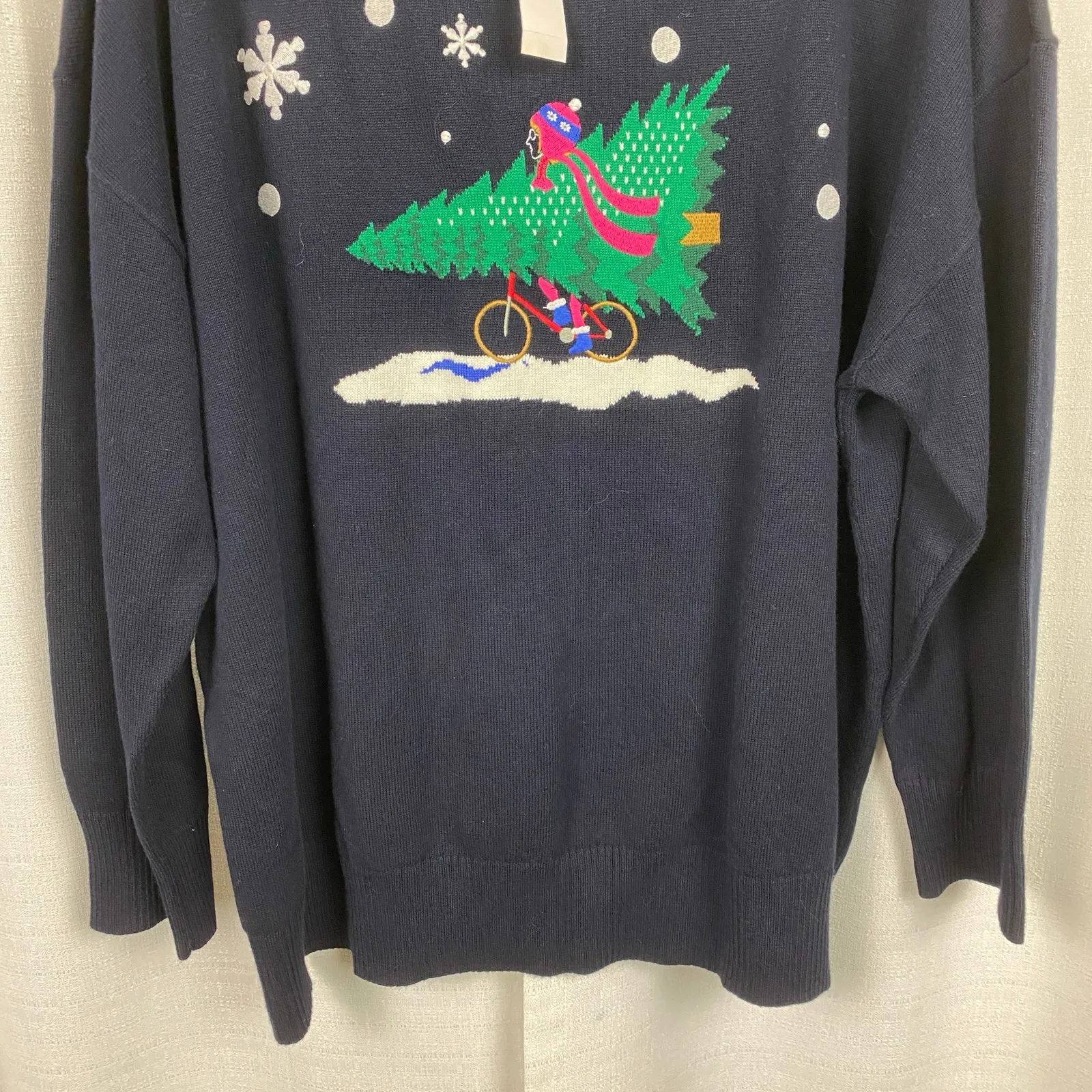 Talbots Dark Navy Blue Holiday Tree&Snowflake Crewneck Sweater Sz.2X NWT - Image 4