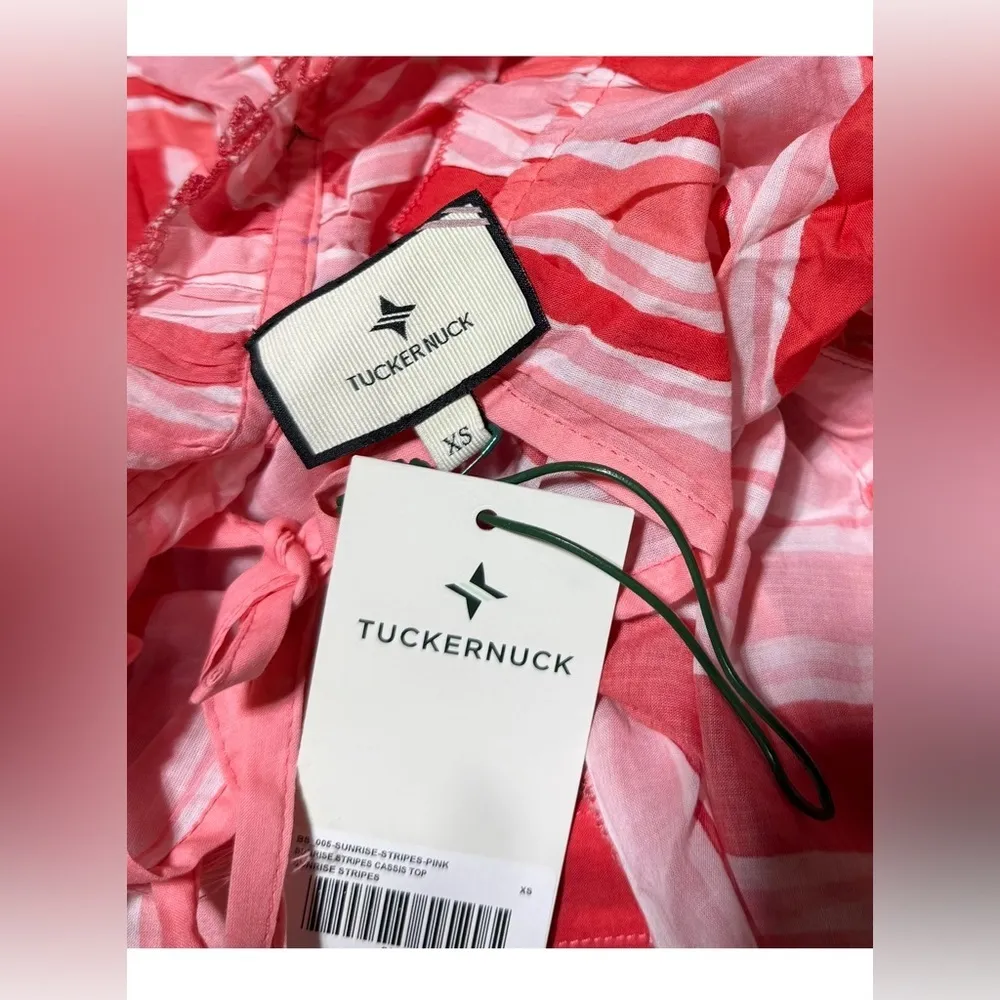 Tuckernuck Cassis Top XS NWT Sunrise Stripes Pink Cotton Ruffle Sleeve Boho - Image 4