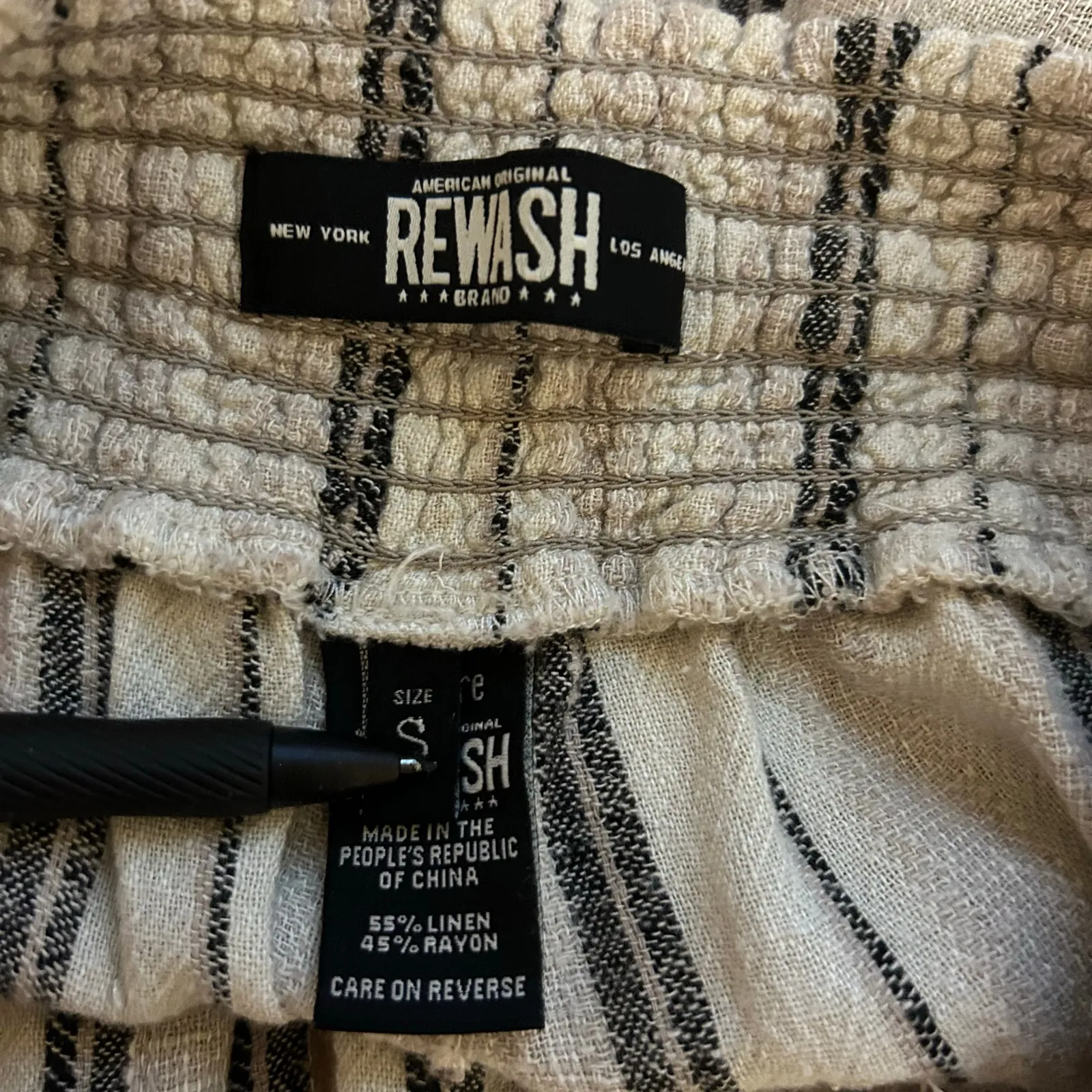 Rewash Brand Women's SZ S Linen Blend Pants Striped Beige Brown Straight Leg - Image 8