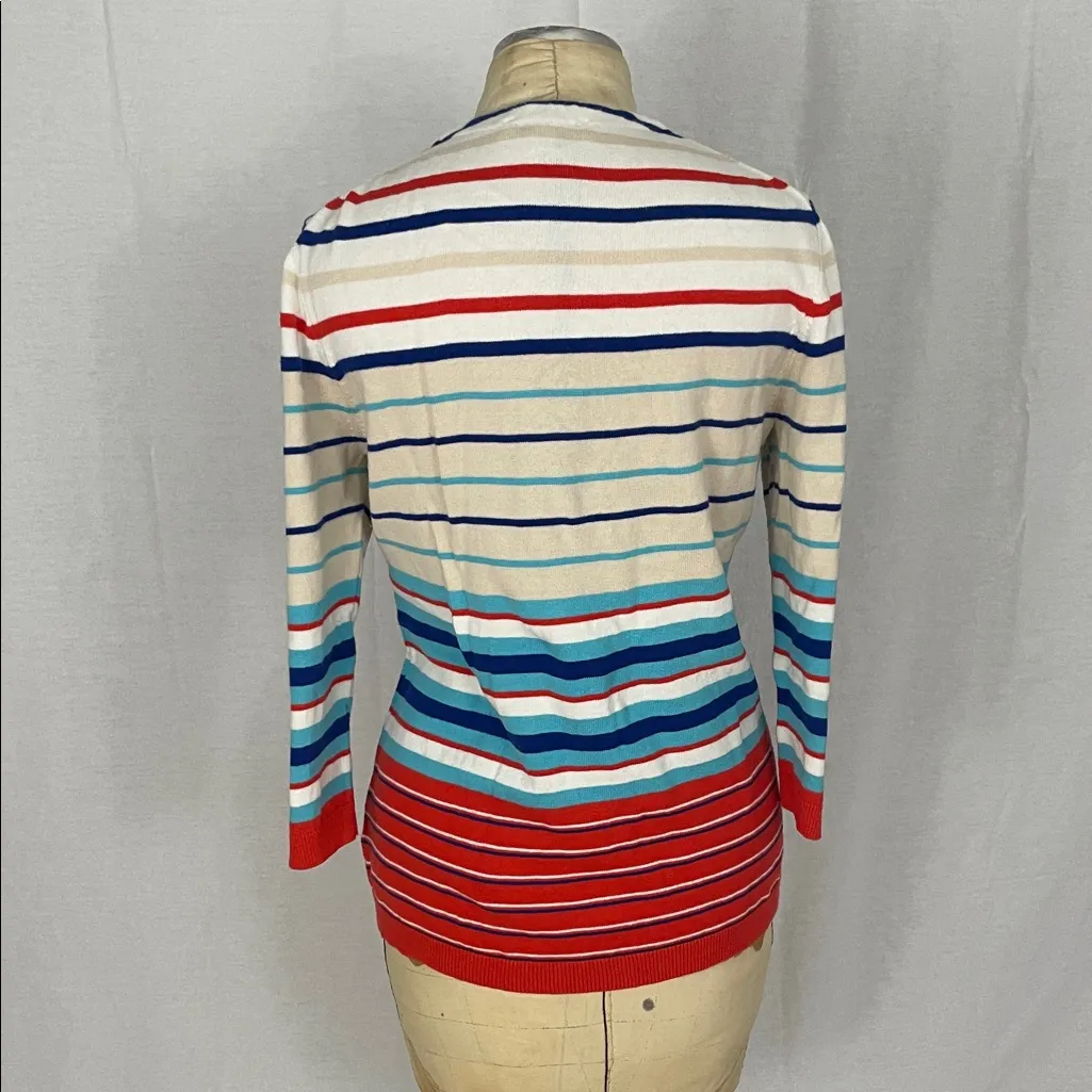 Liz Claiborne Striped V-Neck Cardigan Sweater Size Small - Image 2