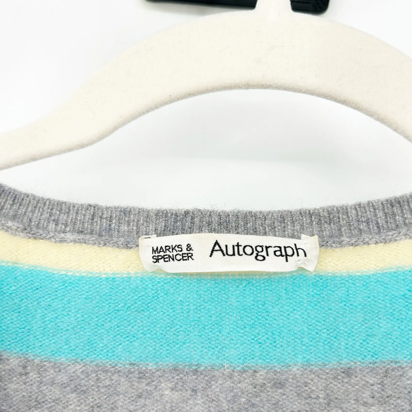 Mark &‎ Spencer Autograph Womens Fall Striped Knit 100% Cashmere Sweater Size 8 - Image 2