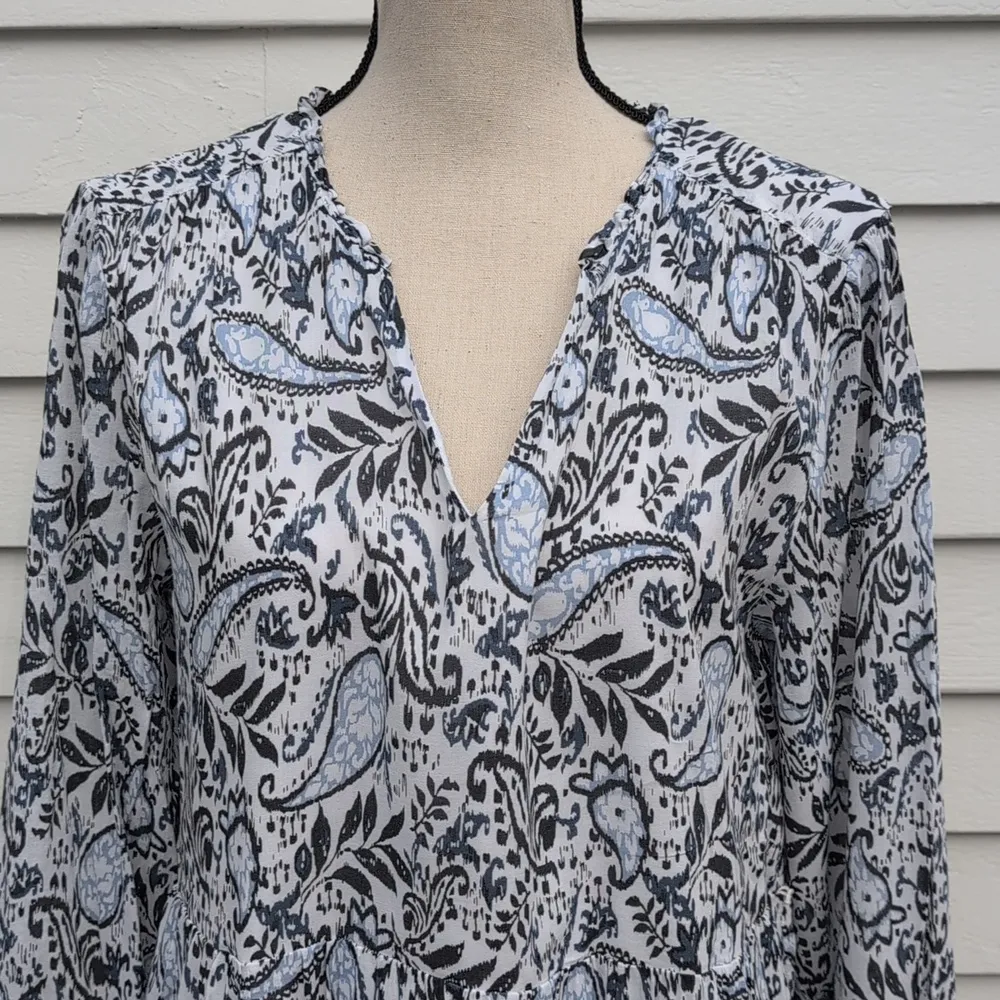 Lucky Brand Paisley V-Neck Dress | Lucky Brand Midi Dress 3/4 Sleeves - Image 2