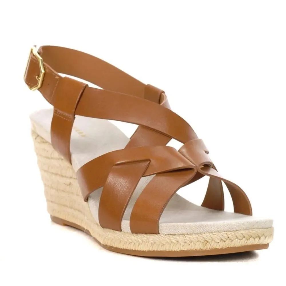 Cole Haan Crystal Wedge Leather Espadrille Strap Sandal, Brown, Size 9, NWOB‎ - Image 9