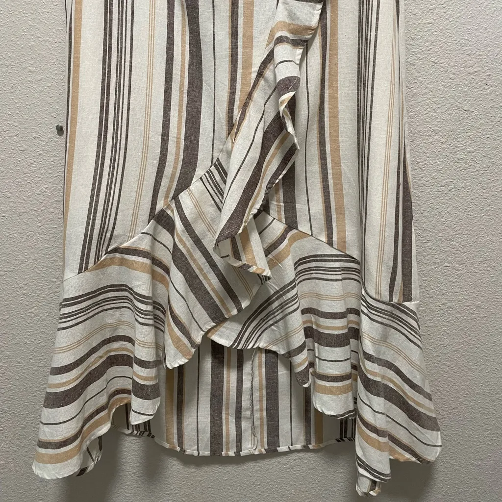 Cream and Brown Asymmetrical Wrap Midi Skirt Size XL - Image 2