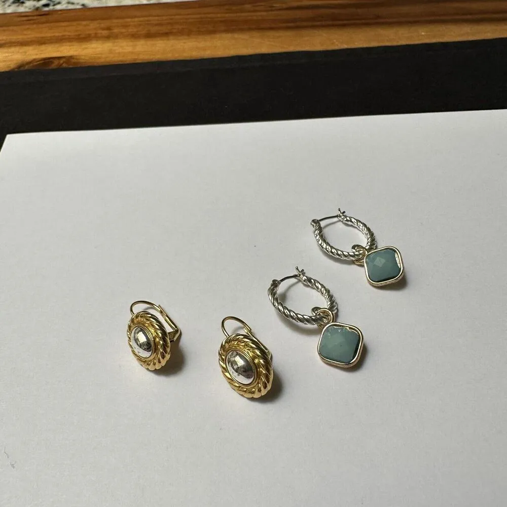 Lot Of 2 Napier Two Tone Pierced Earrings 1 With Blue - Image 3