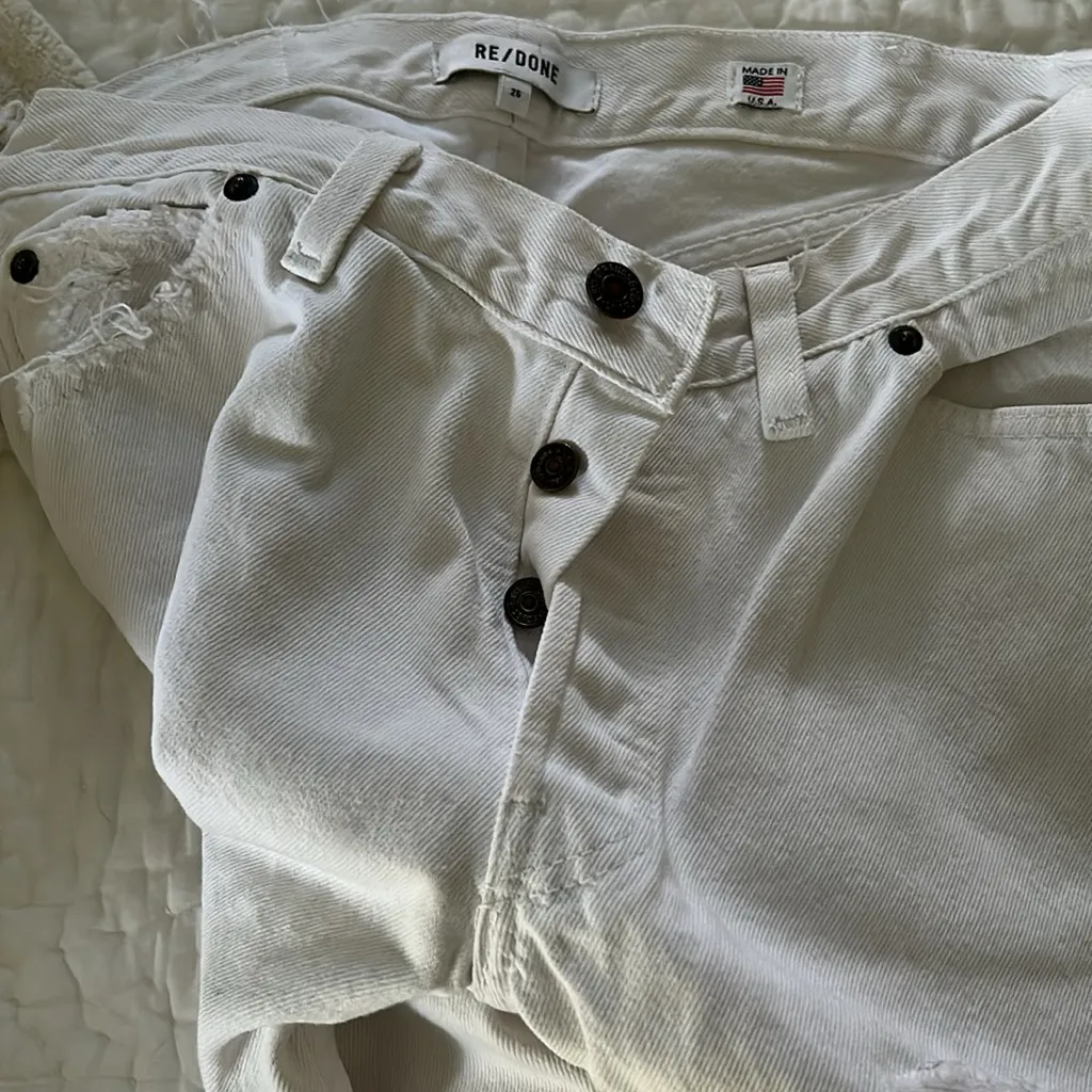 RE/DONE  White Mid Rise Distressed Jeans - Image 8