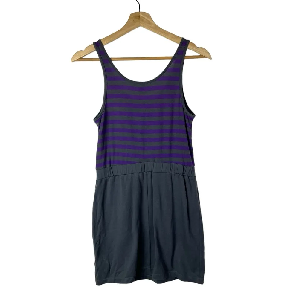 Black Poppy Purple & Gray Stripe Y2K Mini Dress M - Image 2