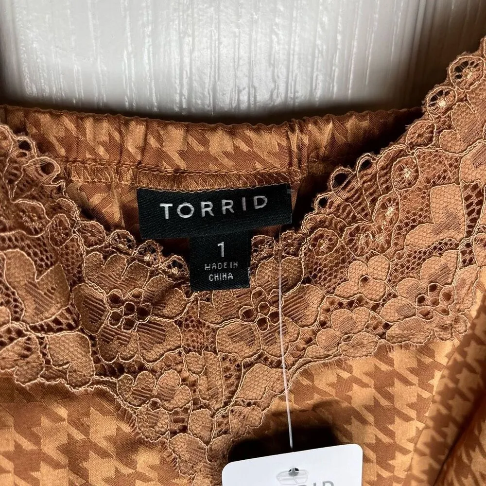 Torrid 1 Sz 1X Jacquard Lace Trim Cami  Dress in Lion Brown - Image 5