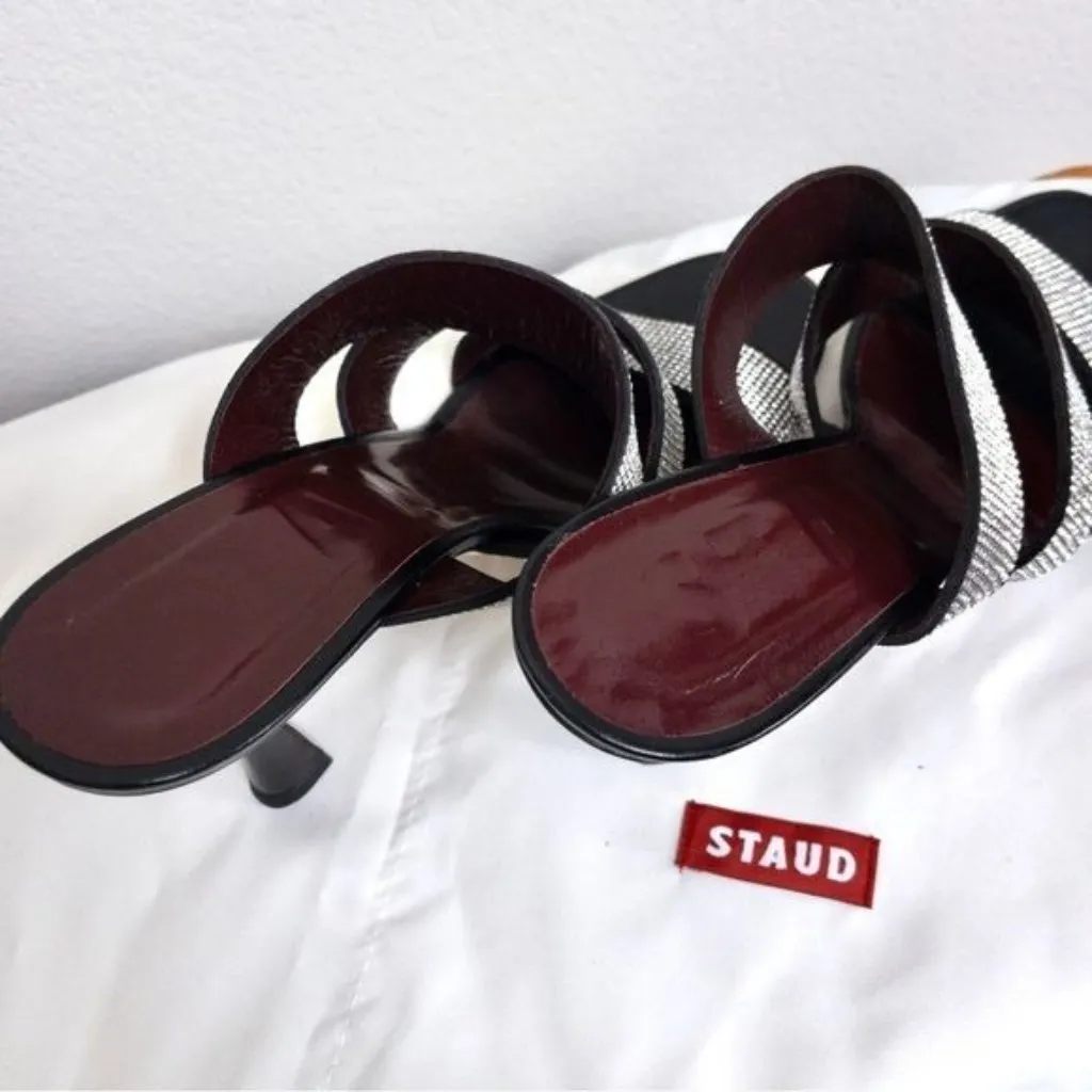 NEW Staud Sonny Rhinestone Sandal Heels 39.5 Black 9.5 Crystal Leather - Image 12