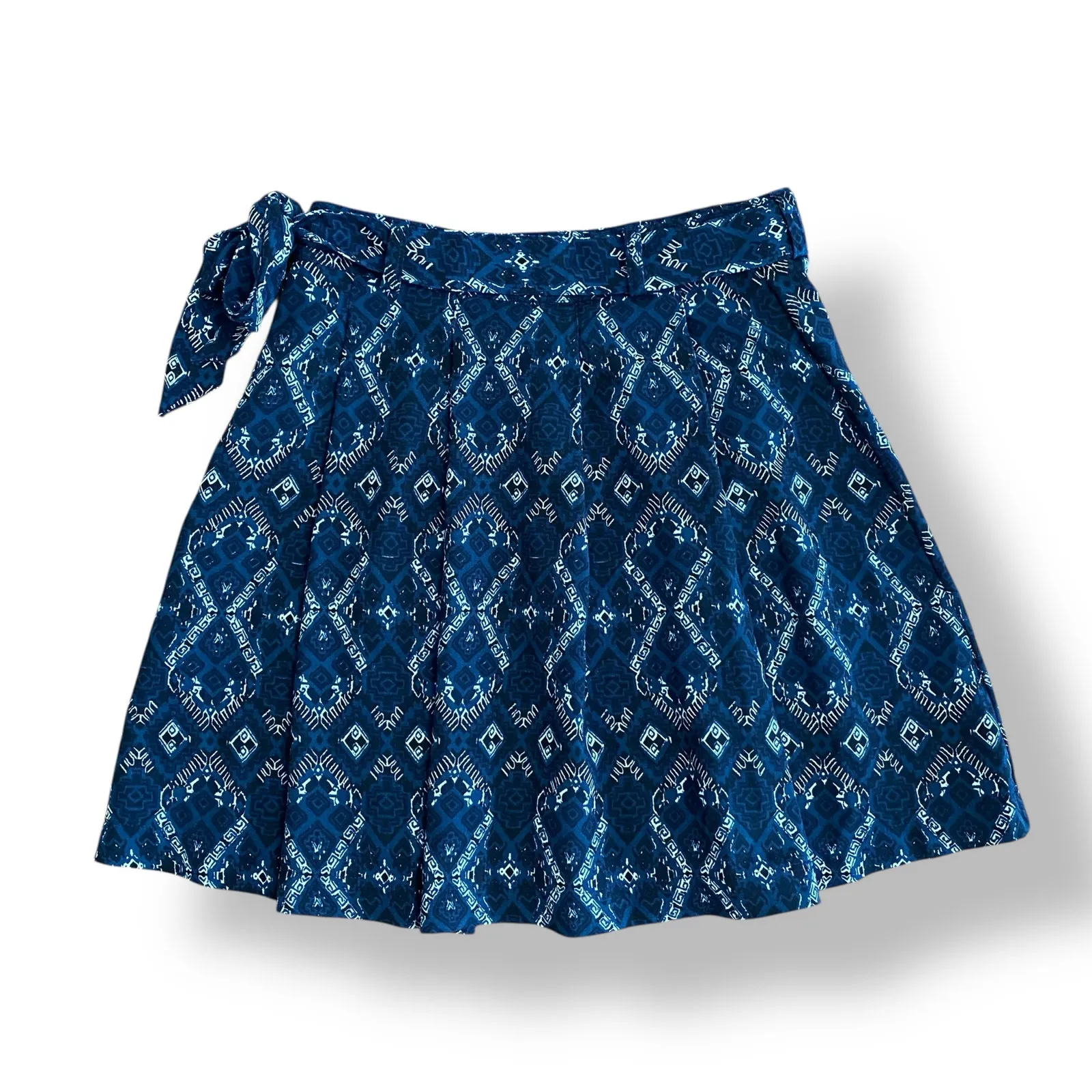 Abercrombie & Fitch Geometric Tie Belt Mini Skirt‎ Womens Size S Blue Cream - Image 5