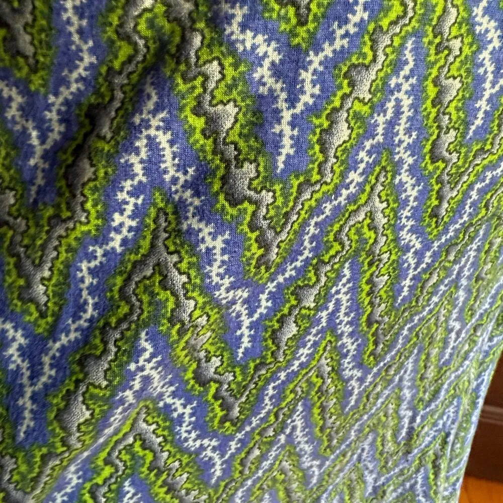 Y2K Vintage FREE PEOPLE | Blue and Green V Neck Fit and Flare Dress Extra Small - Image 3