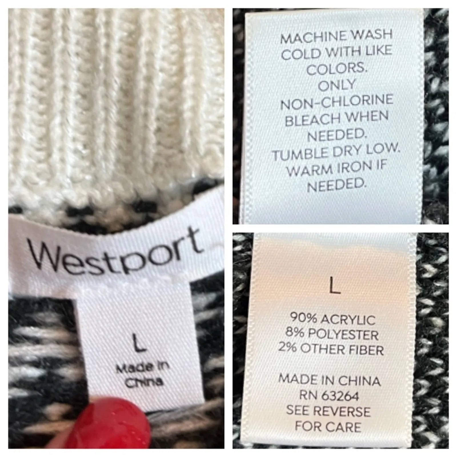 Westport Dressbarn Women's Sweater Wide Neck Long Sleeves Black Pink Size Large - Image 11