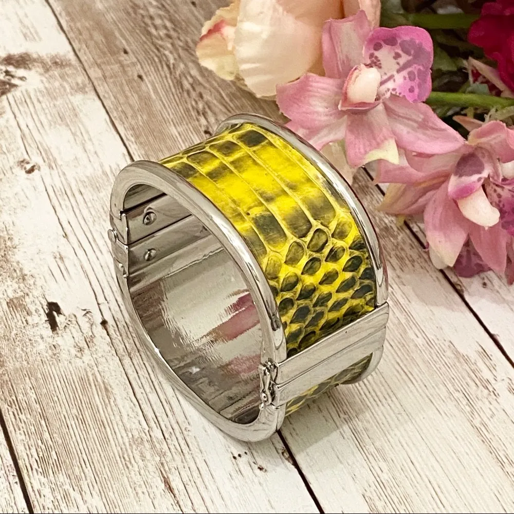 Ann Taylor Yellow Snakeskin Silver-tone Bangle - Image 2