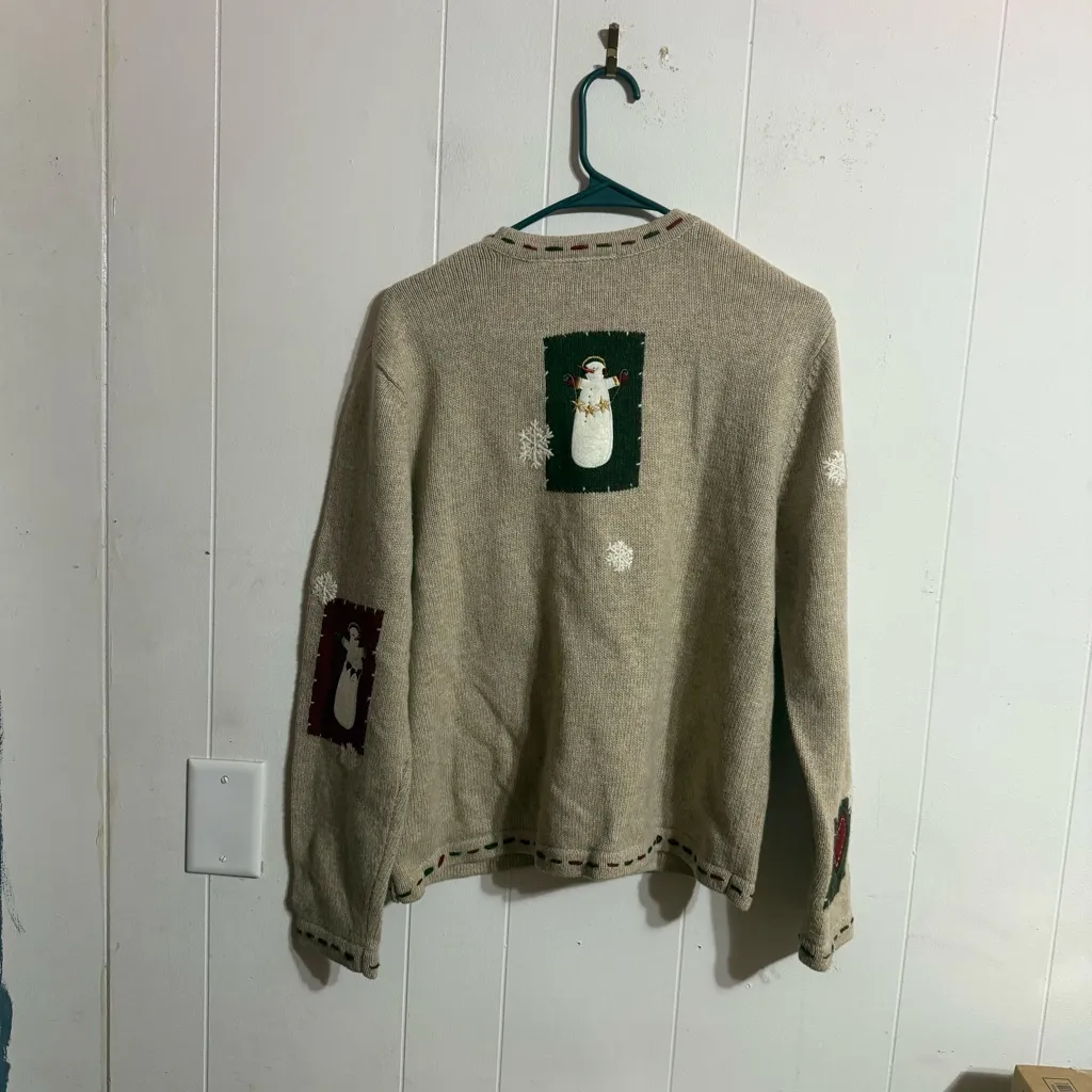 Croft & Barrow Beige Cardigan with Snowman and Heart Details - Image 2