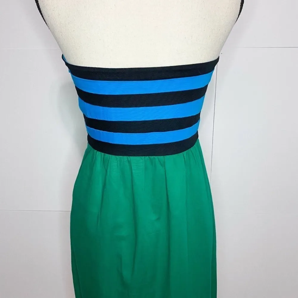 The Limited Size 2 Strapless Dress Striped Color Block Aqua Green Black Lined - Image 7