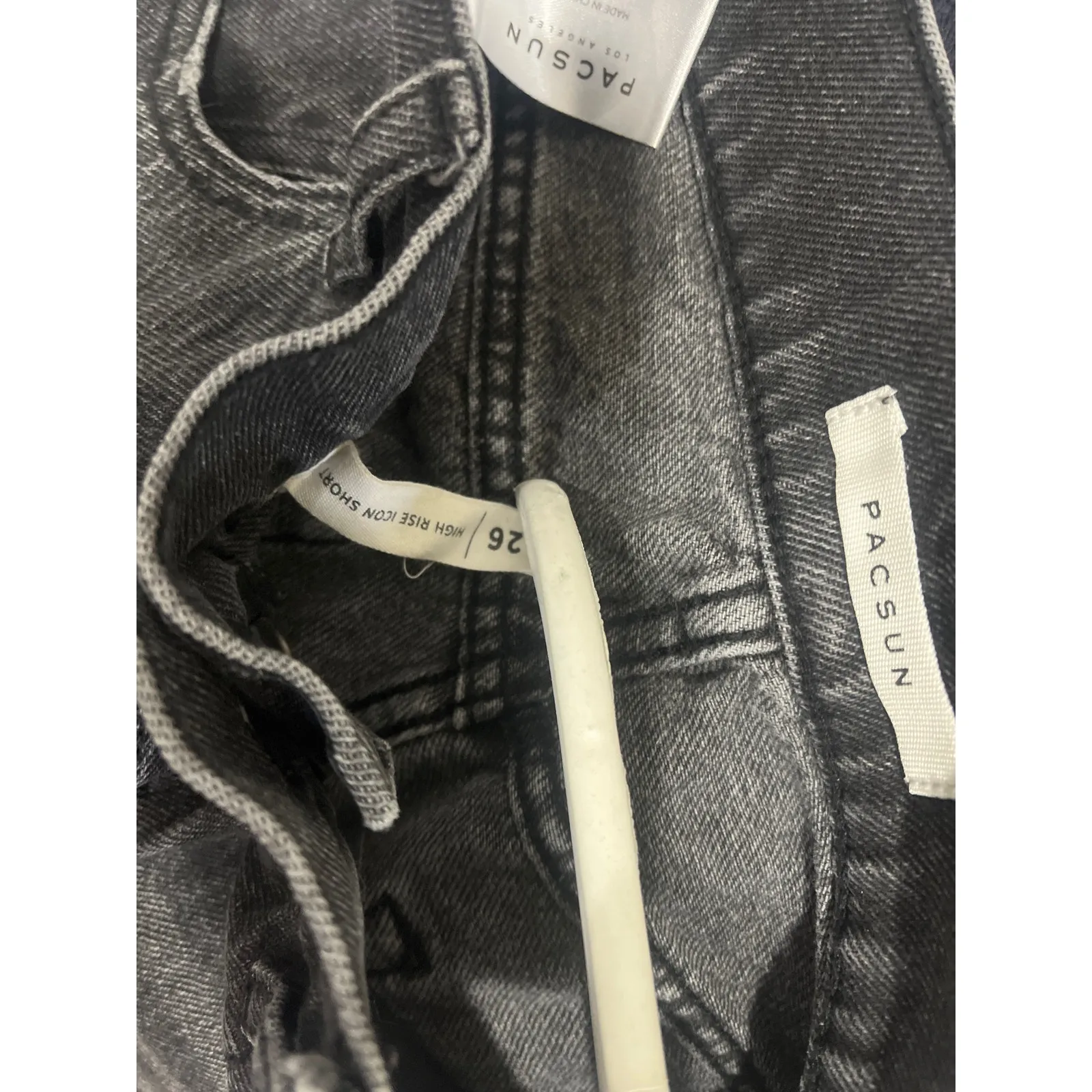 Pac Sun High Rise Icon Short Hyper Distressed Shorts 26 Button Fly Black Vintage - Image 7