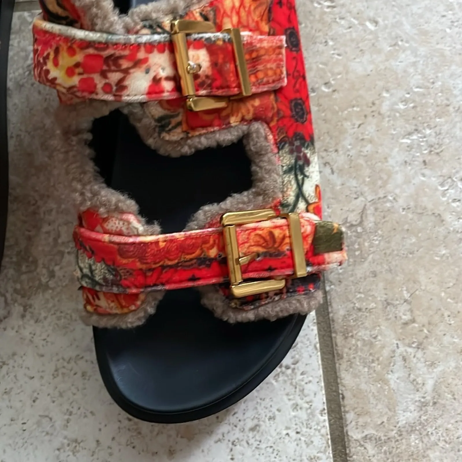 Aerosoles AWARE X Laura Ashley Olivia Faux Fur Slide Sandal Wave - Image 4